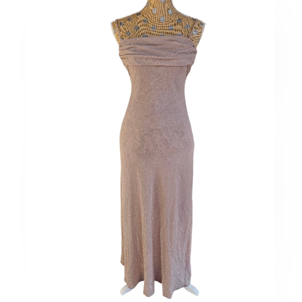 Y2k Betsy & Adam Gold Sparkle Glitter Long Dress 6 Holiday New Years Vintage
